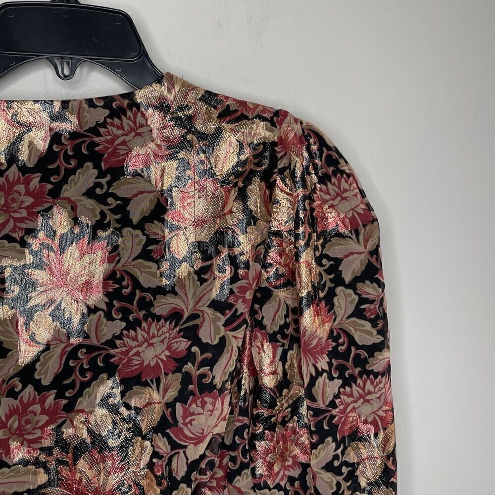 EXPRESS Top Womens Small S Metallic Gold Red Floral Peplum Blouse NEW Faux Wrap - Picture 5 of 10